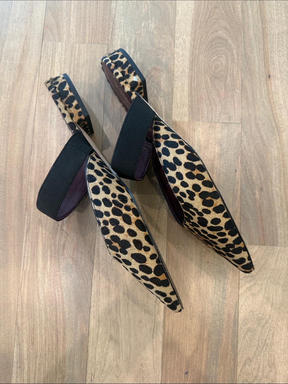 Kate Spade Leopard Print Pointed Mule with Black Elastic Strap - Picture 2 of 4